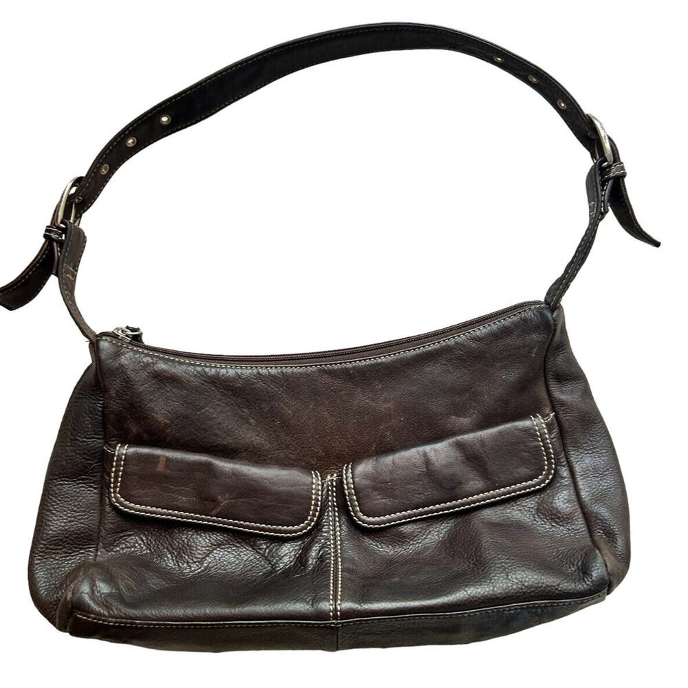 Stone Mountain Brown‎ Leather Handbag Purse - Zipper and pockets. Adj strap.